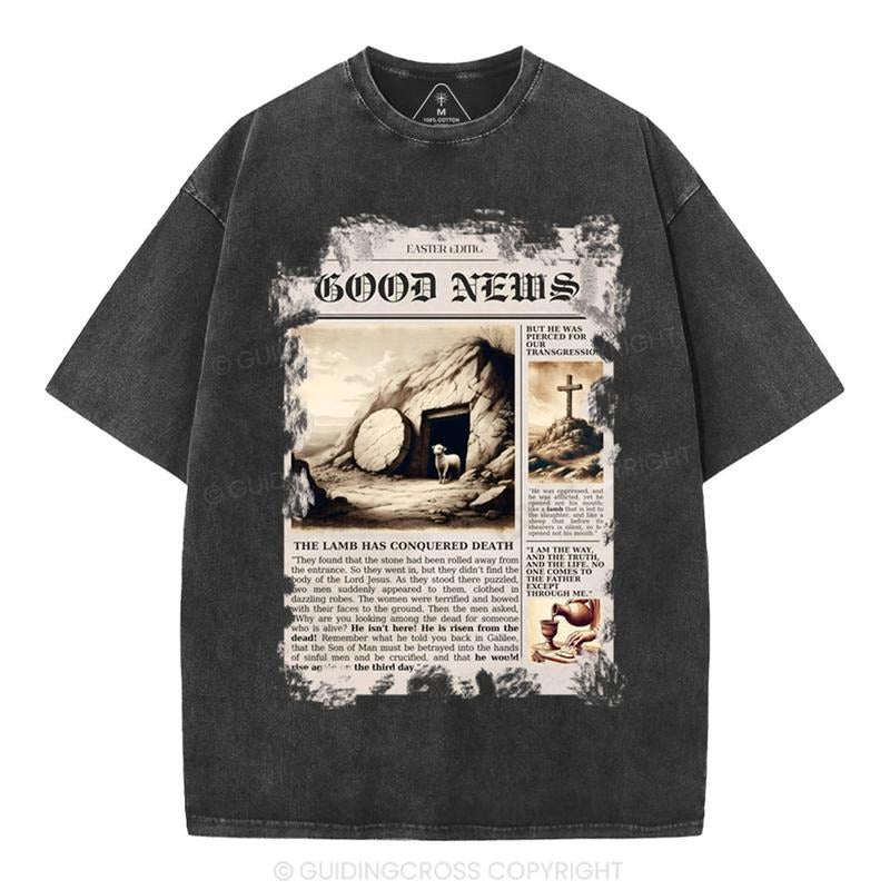 [ Mineral Wash ] Good News Christian Washed Shirt Jesus Graphic Washed Style Shirt Hoodie, Sweatshirt | TeeBloomCo.com