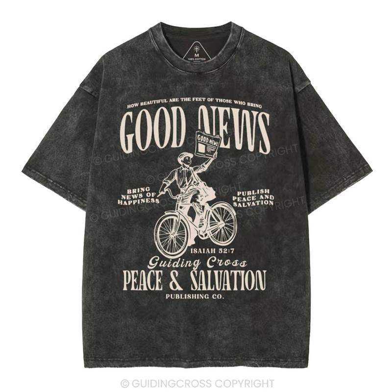 [ Mineral Wash ] Good News Christian Washed TShirt Jesus Graphic Washed Style Shirt Hoodie, Sweatshirt | TeeBloomCo.com