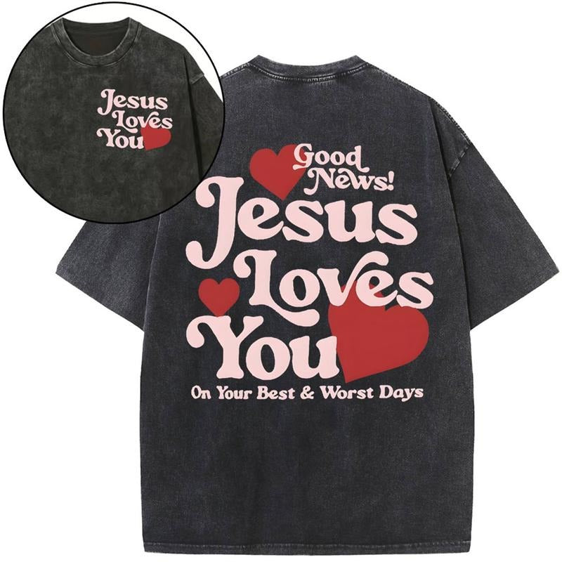 [ Mineral Wash ] Good News Jesus Loves You Chrsitian Washed TShirt Jesus Graphic Washed Style Shirt Hoodie, Sweatshirt