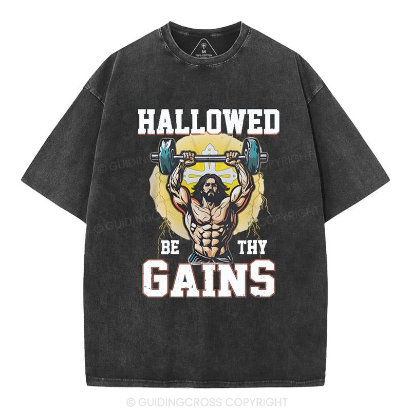 [ Mineral Wash ] Hallowed Be The Gains Christian Washed TShirt Jesus Graphic Washed Style Shirt Hoodie, Sweatshirt