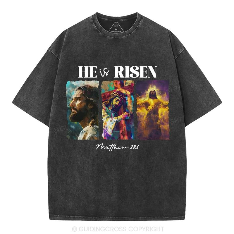 [ Mineral Wash ] He Is Risen Christian Washed TShirt Jesus Graphic Washed Style Shirt Hoodie, Sweatshirt | TeeBloomCo.com