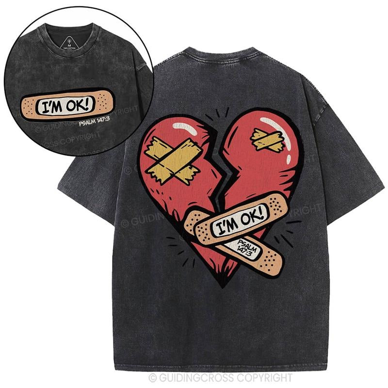 [ Mineral Wash ] I'm OK christian Washed Shirt Jesus Graphic Washed Style Shirt Hoodie, Sweatshirt | TeeBloomCo.com