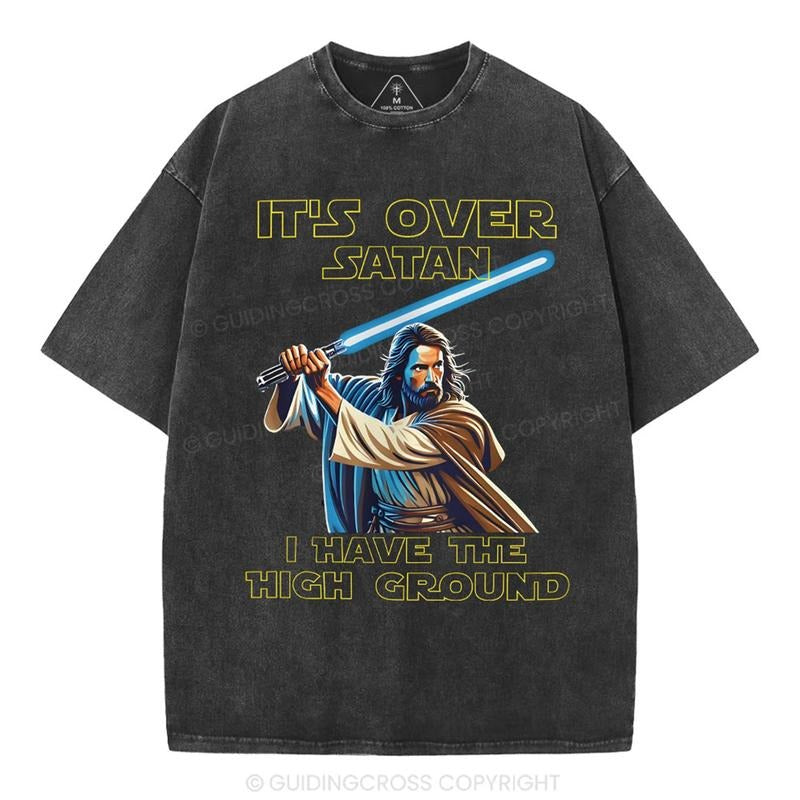 [ Mineral Wash ] It's Over Satan Chrsitian Washed Shirt Jesus Graphic Washed Style Shirt Hoodie, Sweatshirt | TeeBloomCo.com