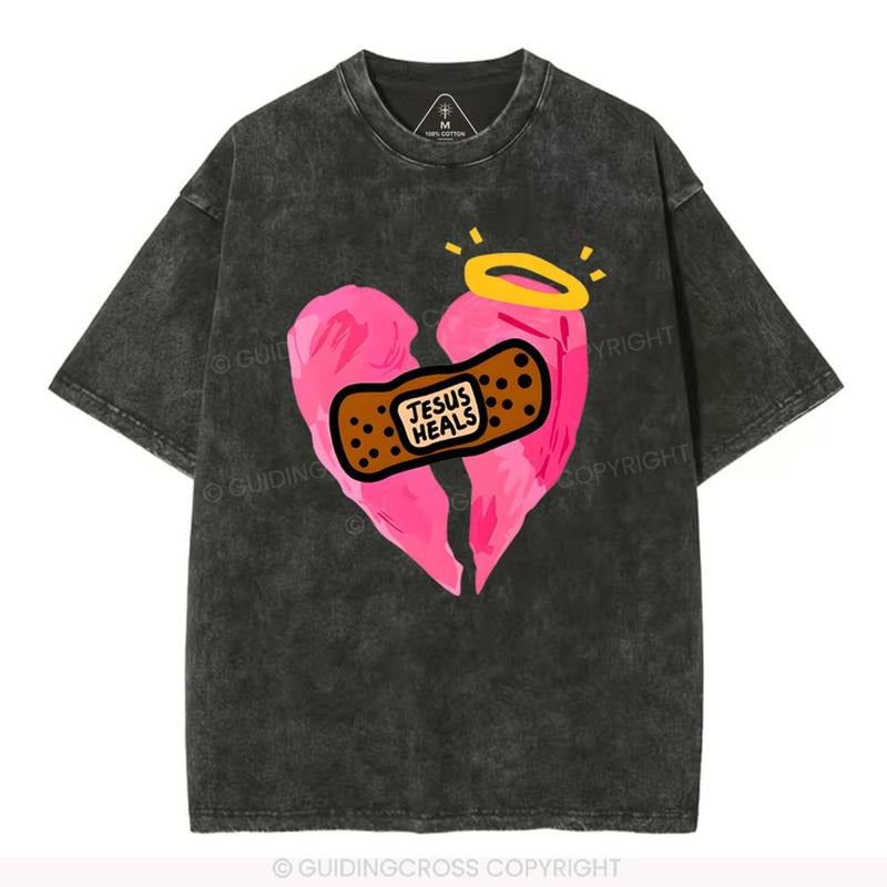 [ Mineral Wash ] Jesus Heals Christian Washed TShirt Jesus Graphic Washed Style Shirt Hoodie, Sweatshirt | TeeBloomCo.com