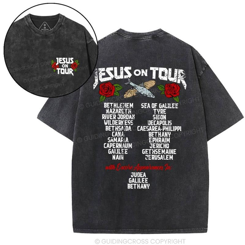 [ Mineral Wash ] Jesus On Tour Christian Washed TShirt Jesus Graphic Washed Style Shirt Hoodie, Sweatshirt | TeeBloomCo.com