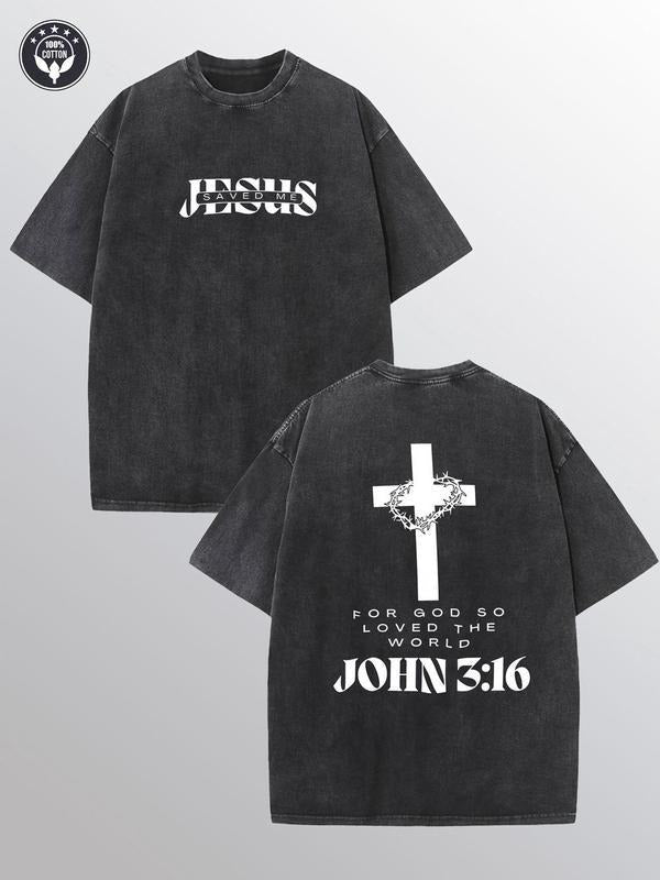 [ Mineral Wash ] Jesus Saved Me Mens Washed Cotton TShirt, All Cotton, Casual Sports Style Top TShirt, Trendy And...