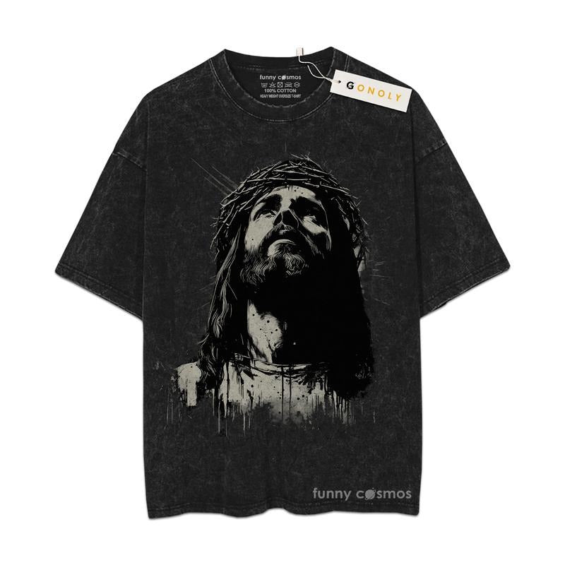 [ Mineral Wash ] Jesus Shirt Christian Graphic Tee Religious Washed Gifts For Him Or Her Crewneck Catholic Streetwear...