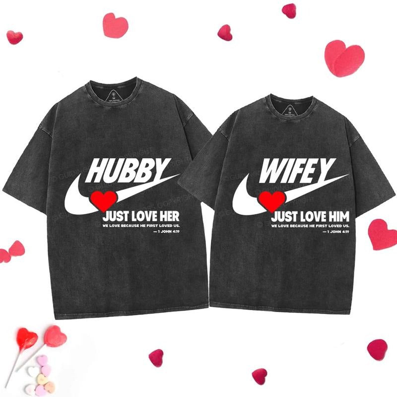 [ Mineral Wash ] Just Love Him Her Christian Couple Washed TShirt For Husband, For Wife Jesus Graphic Washed Style Shirt...