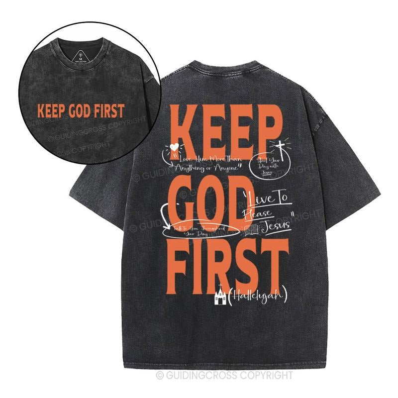[ Mineral Wash ] Keep God First Christian Washed TShirt Jesus Graphic Washed Style Shirt Hoodie, Sweatshirt | TeeBloomCo.com