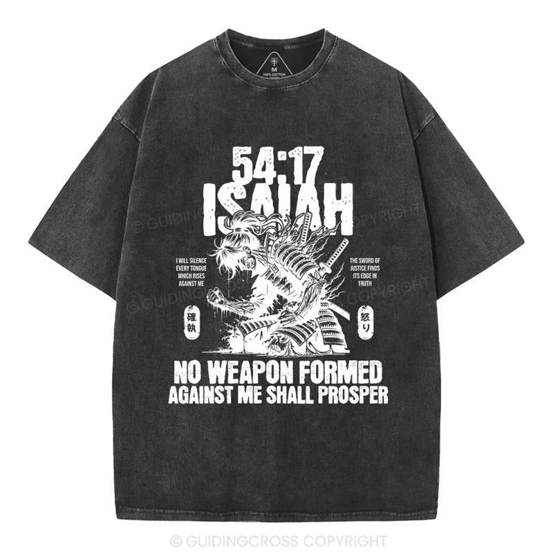 [ Mineral Wash ] No Weapon Formed Against Me Shall Prosper Isaiah 54:17 Christian Washed TShirt Jesus Graphic Washed...