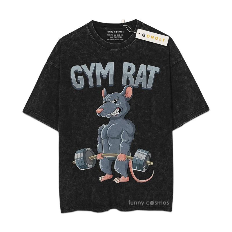 [ Mineral Wash ] Retro Funny Rat Gym Tee, Fan Lovers Streetwear & Washed Gym Style Shirt Hoodie, Sweatshirt | TeeBloomCo.com