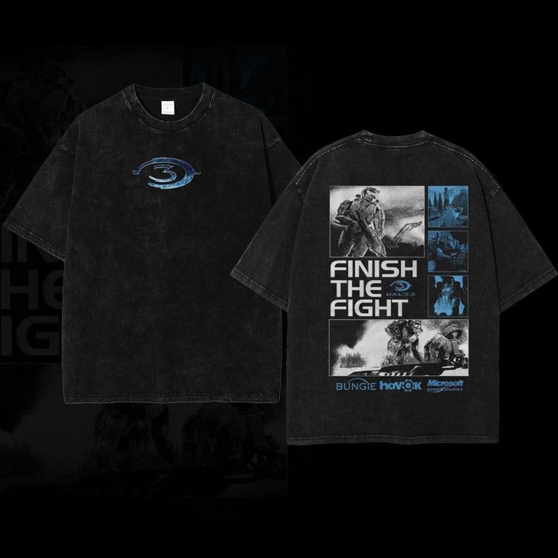 [ Mineral Wash ] Retro Halo Finish The Fight Washed TShirt, Crew Neck Casual Tshirt Menswear Collar Streetwear, Gifts For...