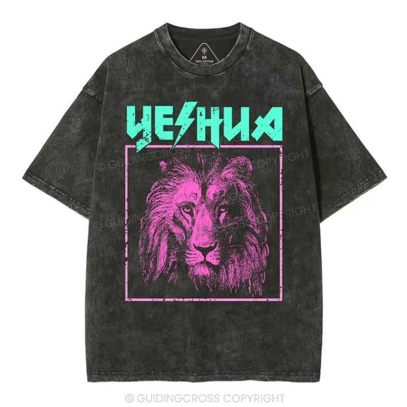 [ Mineral Wash ] Retro Lion Yeshua Christian TShirt Jesus Graphic Washed Style Shirt Hoodie, Sweatshirt | TeeBloomCo.com