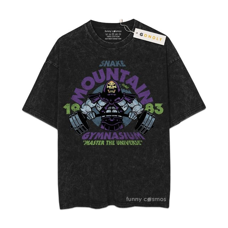 [ Mineral Wash ] Retro Snake Mountain Gymnasium, Master The Universe Tee Anime Fan Lovers Streetwear & Washed Gym Style...