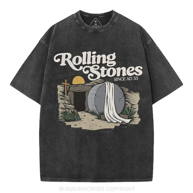 [ Mineral Wash ] Rolling Stone Christian Washed TShirt Jesus Graphic Washed Style Shirt Hoodie, Sweatshirt | TeeBloomCo.com