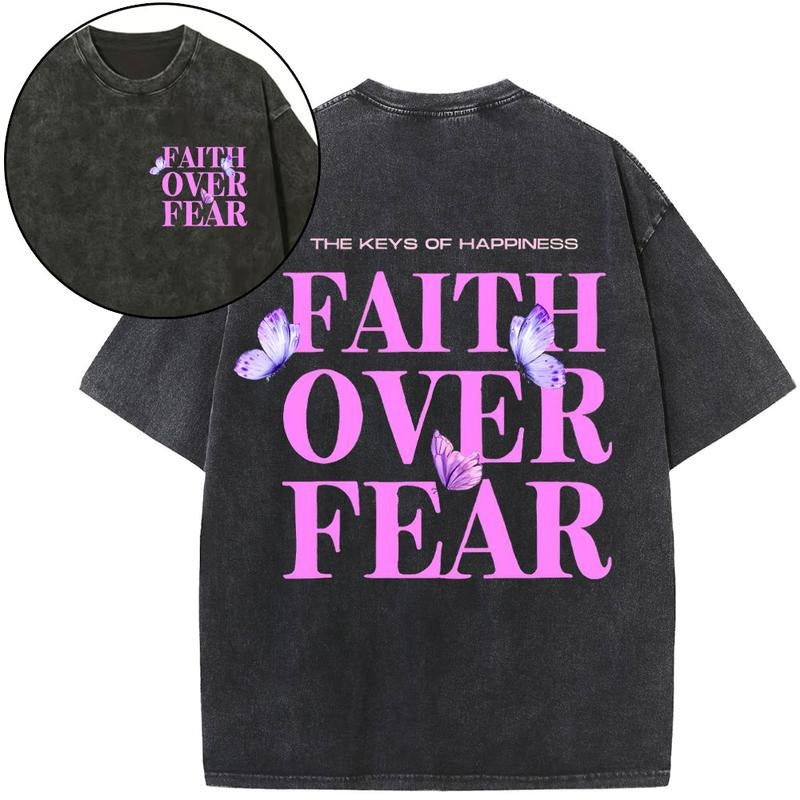 [ Mineral Wash ] The Keys Of Happiness Faith Over Fear Christian Washed TShirt Jesus Graphic Washed Style Shirt Hoodie,...