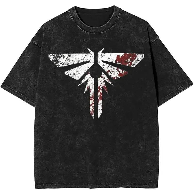 [ Mineral Wash ] The Last Of Us Firefly Washed TShirt Men Women Streetwear Hip Hop Cotton Tees Harajuku Novelty Hoodie,...