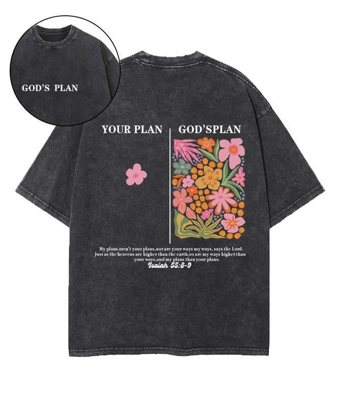 [ Mineral Wash ] Your Plan Gods Plan Double Sided Design Washed Christian TShirt, 5Xl Vintage Jesus Shirt, Cotton...
