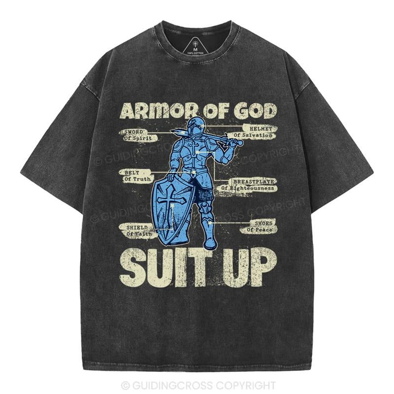 [Mineral Wash Shirt] Armor Of God Christian Washed Shirt Jesus Graphic Style Shirt Casual Crewneck Hoodie, Sweatshirt