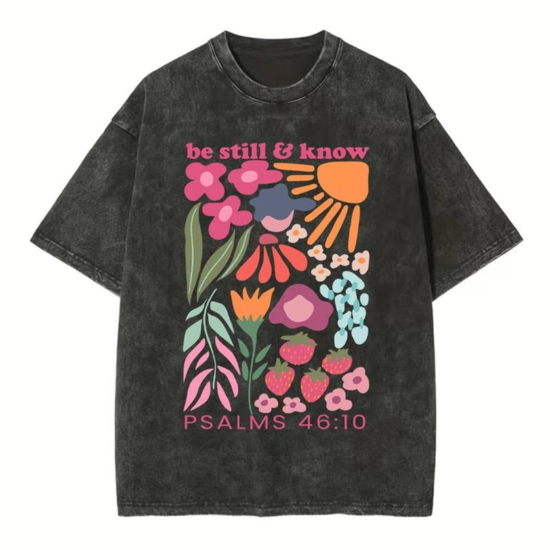 [Mineral Wash Shirt] Be Still And Know Boho Christian Washed Shirt Jesus Graphic Style Shirt Crewneck Casual Hoodie,...