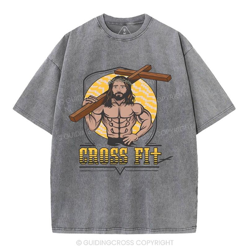 [Mineral Wash Shirt] Cross Fit Christian Washed Shirt Jesus Graphic Style Shirt Casual Crewneck Hoodie, Sweatshirt