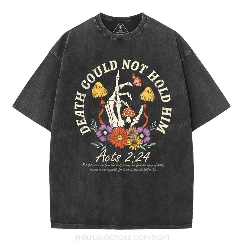 [Mineral Wash Shirt] Death Could Not Hold Him Christian, Washed Shirt Jesus Graphic Style Shirt Crewneck Casual Hoodie,...