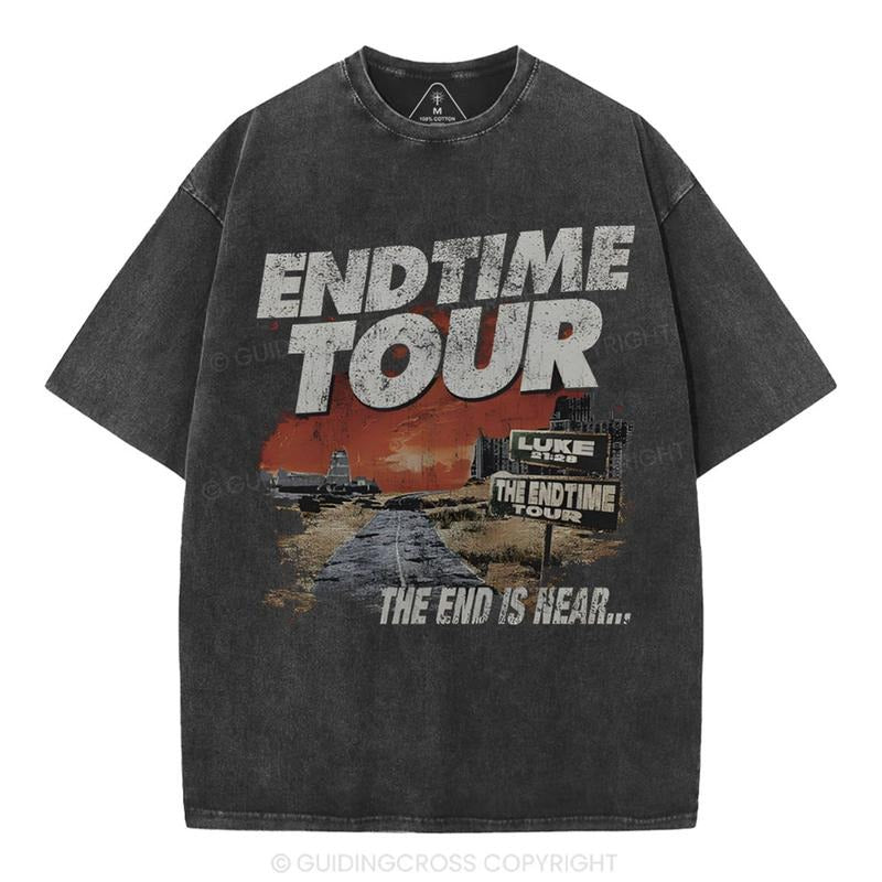 [Mineral Wash Shirt] End Time Tour Christian Washed Shirt Jesus Graphic Style Shirt Casual Crewneck Hoodie, Sweatshirt