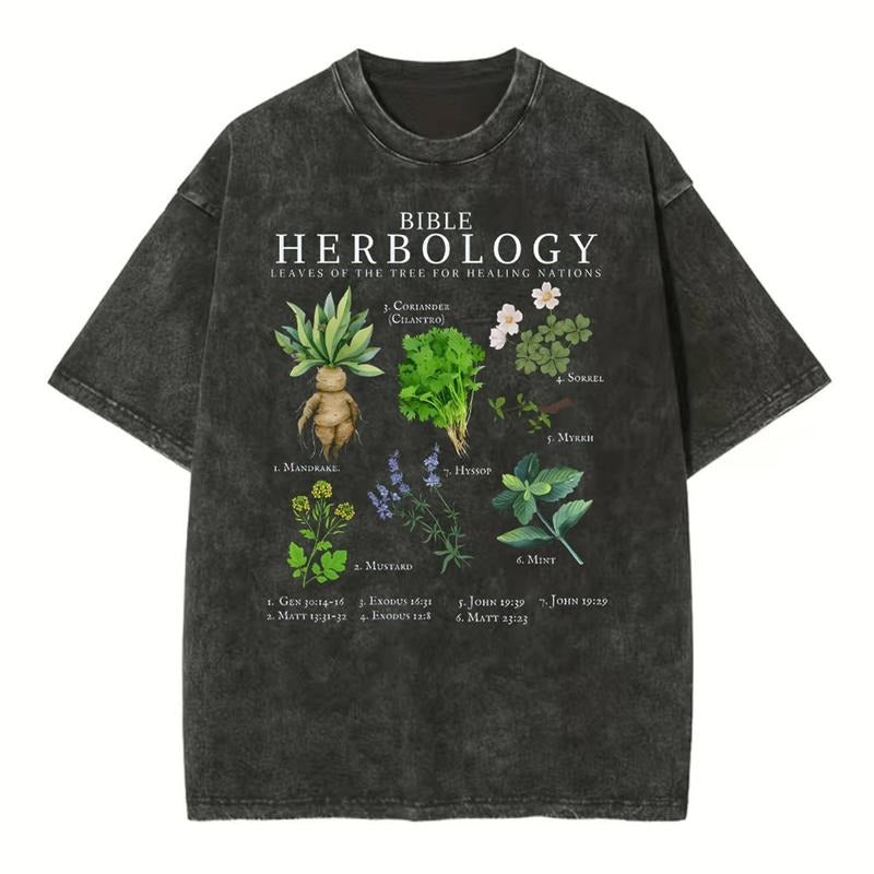 [Mineral Wash Shirt] YHWH Boho Floral Lung Christian Washed Shirt Jesus Graphic Washed Style Shirt Crewneck Casual...