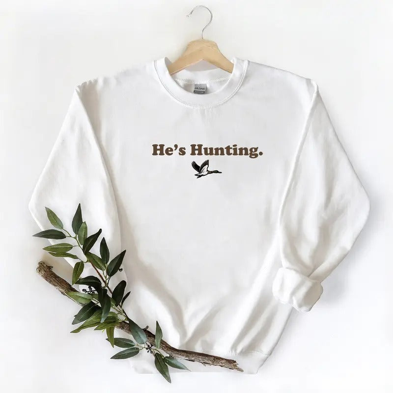 Minimalist He is Hunting Mallard Duck Sweatshirts Pullover Graphic Tee Unisex Retro T-shirt, Hunting Season 2025 2026...