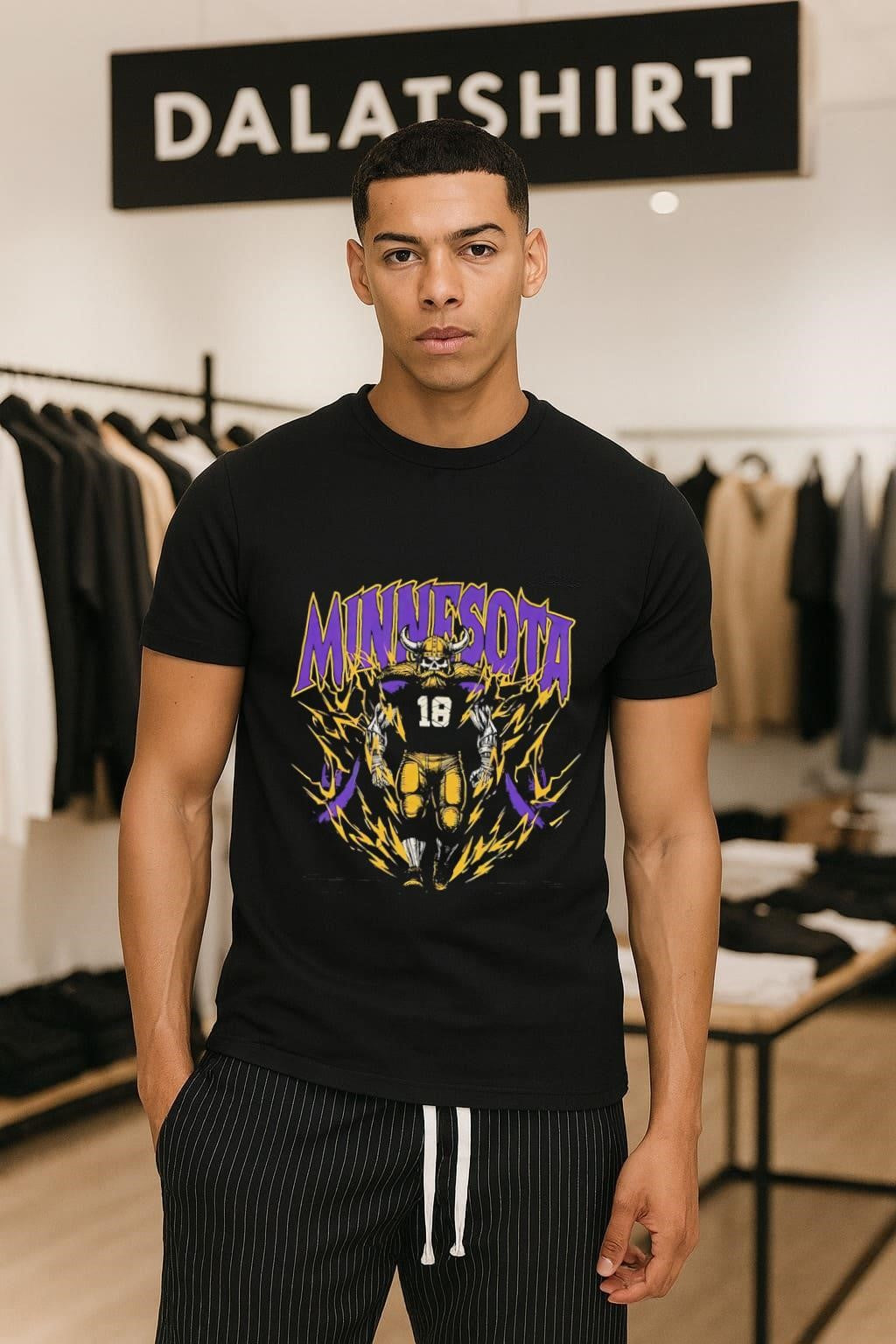 Minnesota Vikings Skull Warrior Number 18 Lightning Graphic shirt