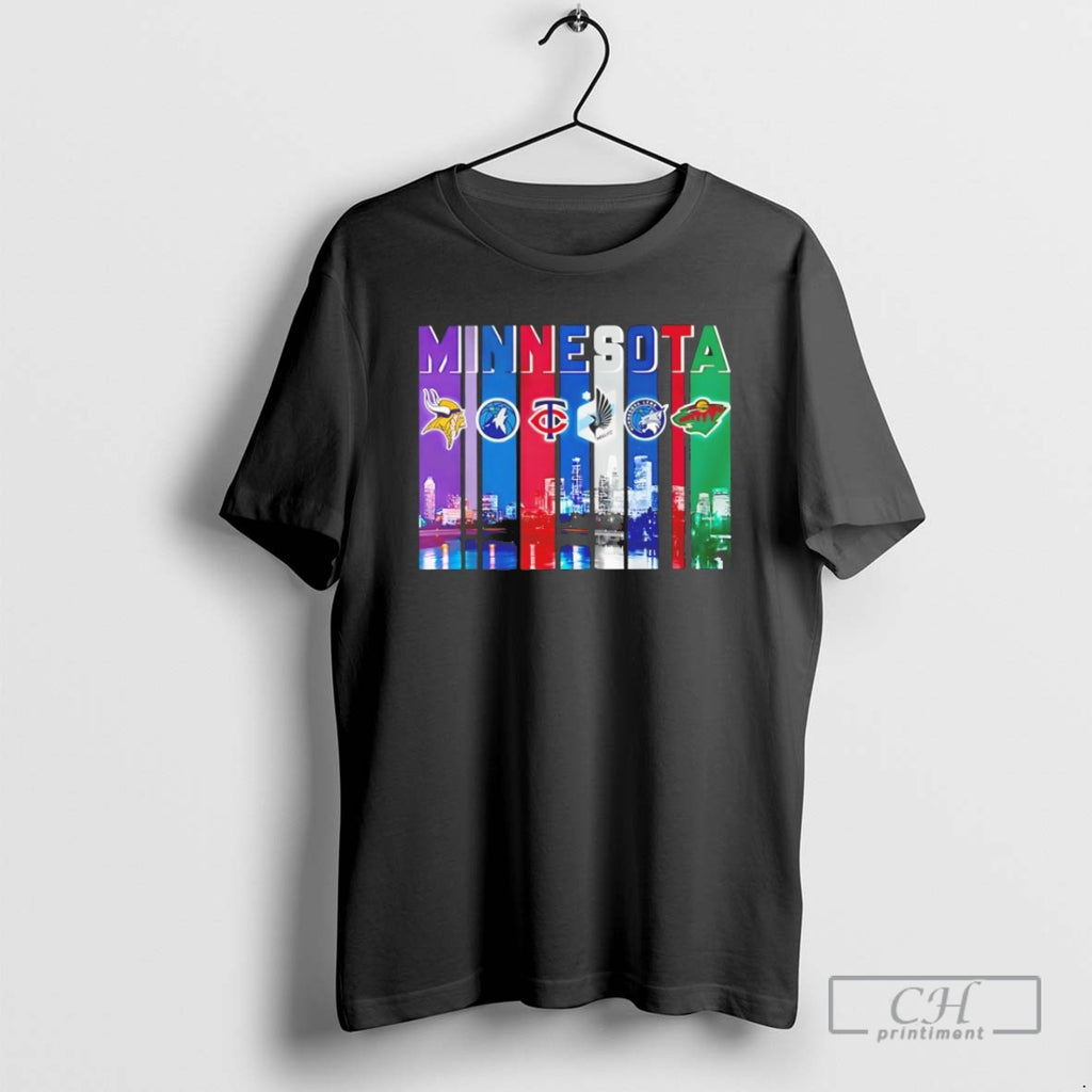 Minnesota Vikings Twins Wild Timberwolves United Fc Skyline City T Shirts