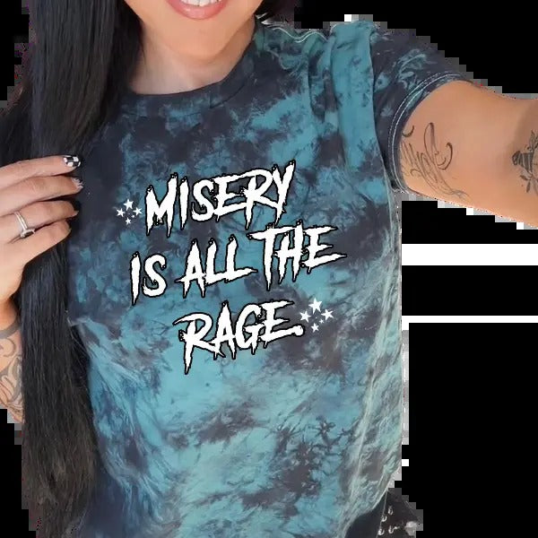 'Misery is all the Rage' Black & Green Tie Dye T Shirt Pullover , Alt, Grunge, Streetwear, Sarcastic, Punk, Cotton,...