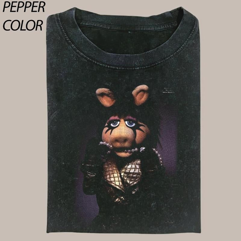 Miss Piggy Rock Girl Funny Graphic Tees - Vintage Short Sleeve T-Shirt for Women - 100% Cotton - All Seasons