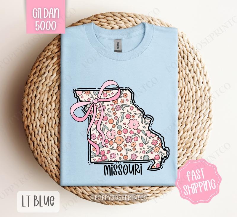 Missouri Gildan T-shirt, Cute Missouri State Shirt, Missouri Floral Bow Tee Hoodie, Sweatshirt | TeeBloomCo.com