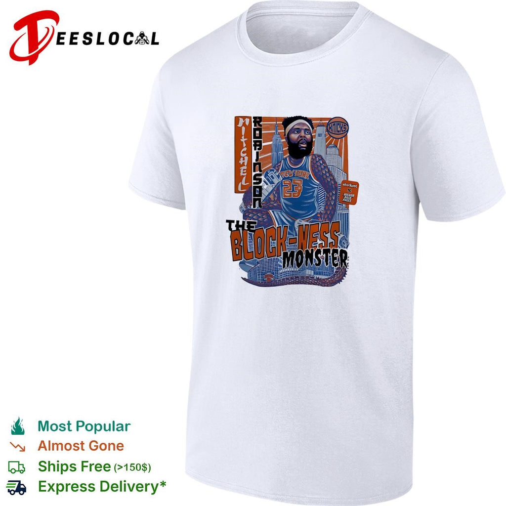 Mitchell Robinson 23 New York Knicks Block-Ness Monster illustration shirt