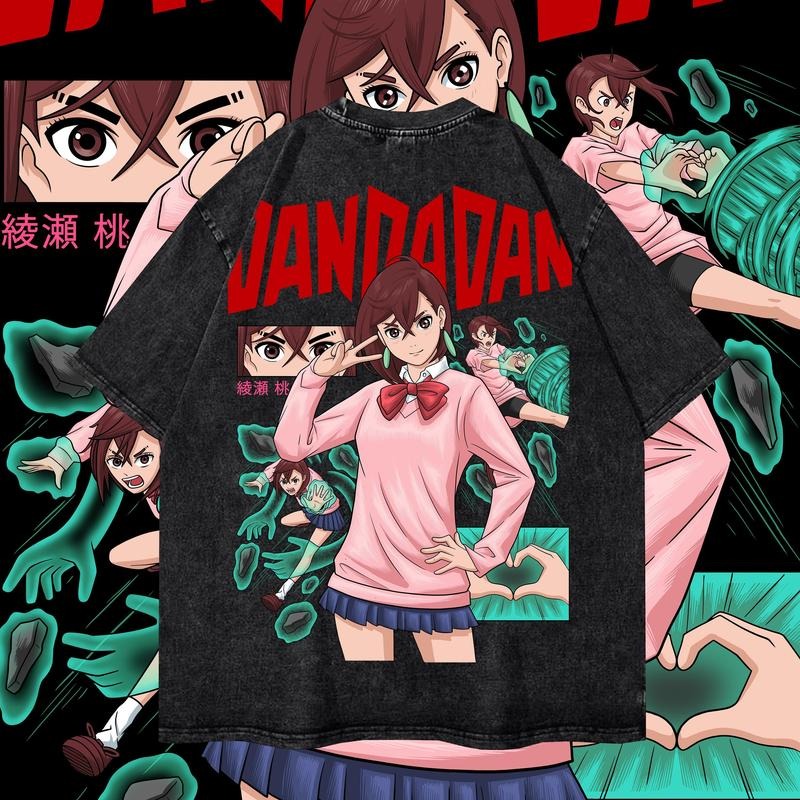 Momo Ayase Washed Oversized T-Shirt, Dandadan Anime Washed Heavy Cotton Special Graphic Tee Hoodie, Sweatshirt
