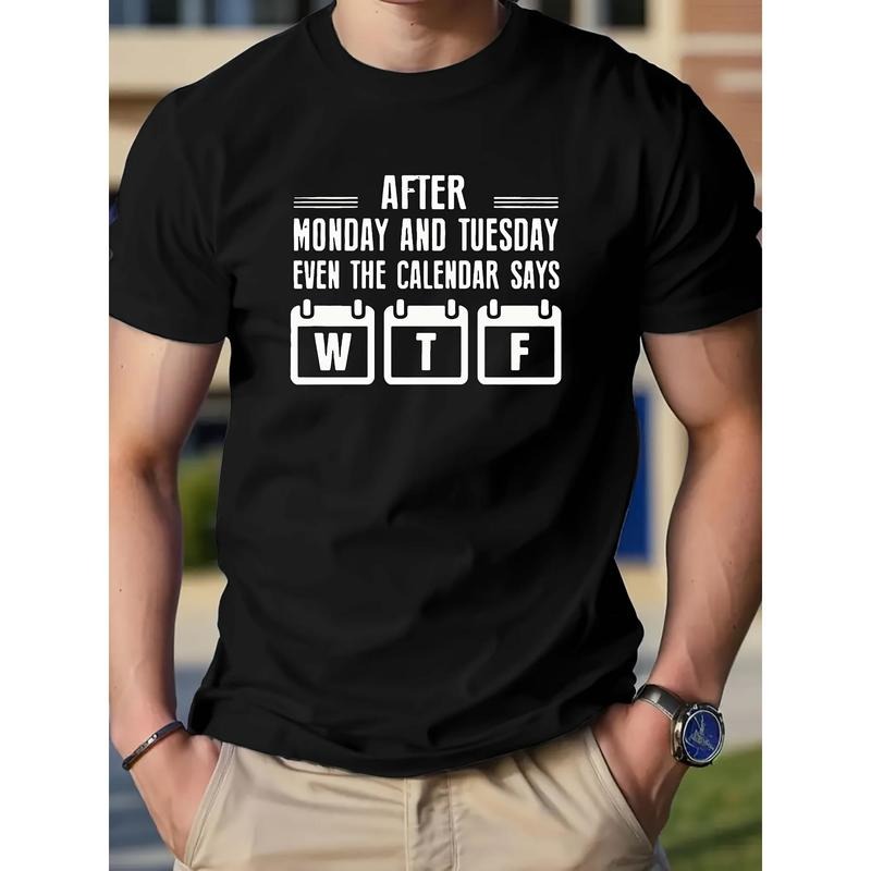 "Monday And Tuesday Are Said On The Calendar" Pattern Printing Cotton Casual Novel Men's T-shirt, Short-sleeved Summer...