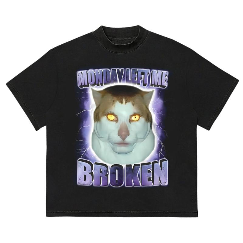 Monday Left Me Broken T-Shirt Minimalist Graphic Trendy Cotton with Graphic Print Hoodie, Sweatshirt | TeeBloomCo.com