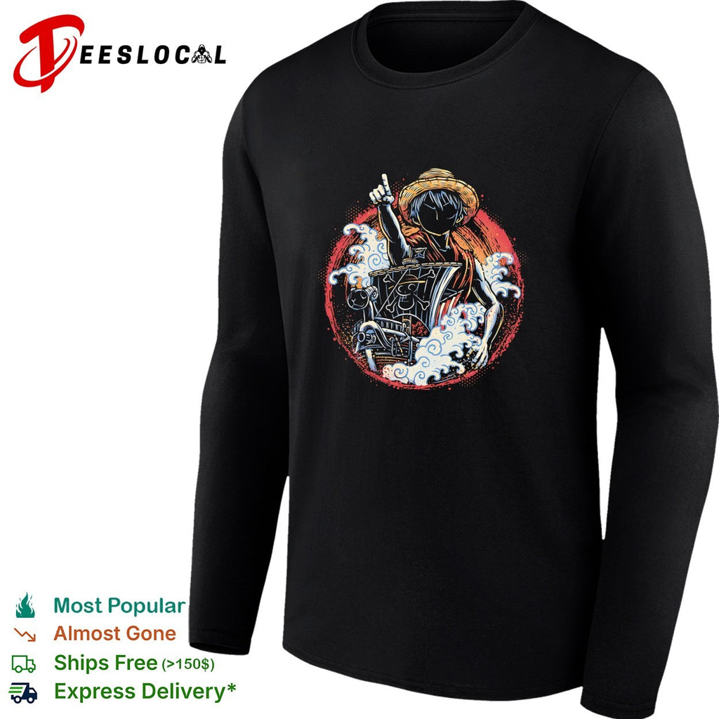 Monkey D Luffy Going Merry One Piece Anime Illustration and Straw Hat Pirate shirt
