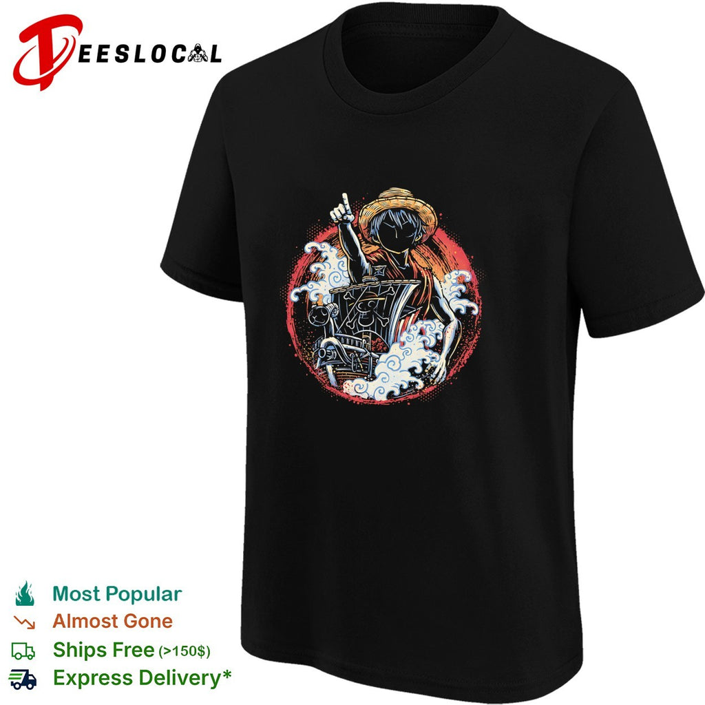 Monkey D Luffy Going Merry One Piece Anime Illustration and Straw Hat Pirate shirt