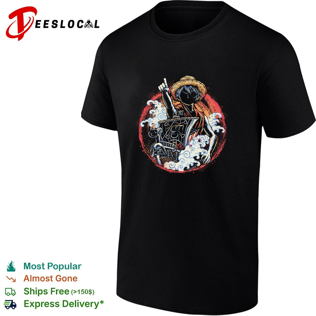 Monkey D Luffy Going Merry One Piece Anime Illustration and Straw Hat Pirate shirt