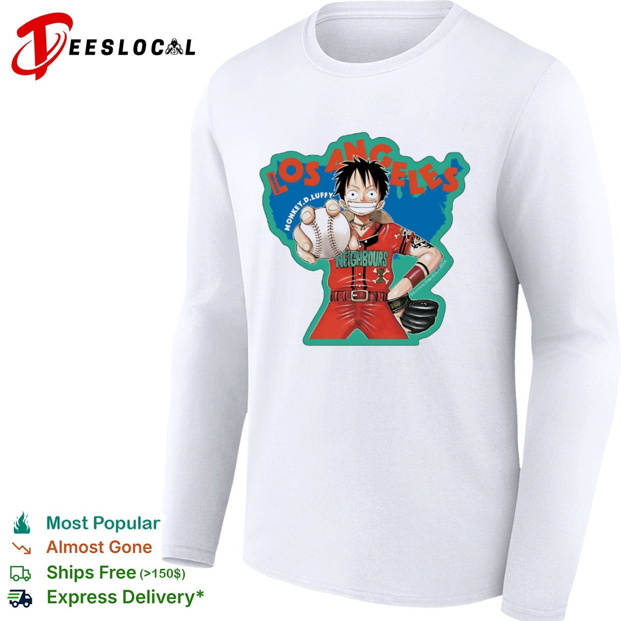Monkey D Luffy One Piece x Los Angeles Neighbours Los Angeles Dodgers anime shirt