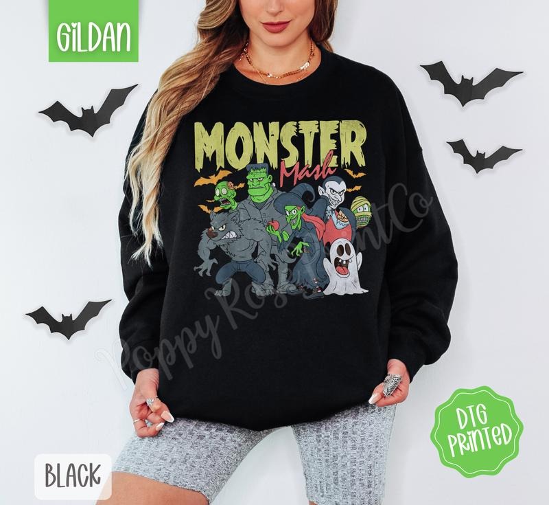 Monster Mash Sweatshirt, Trendy Halloween Crewneck T-Shirts, Hoodie | TeeBloomCo.com