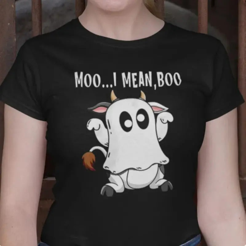 Moo I Mean Boo Shirt Cow Halloween, Halloween Gift, Halloween Tshirt, Gift for him, Gift for her, UNISEX Tshirt Hoodie,...