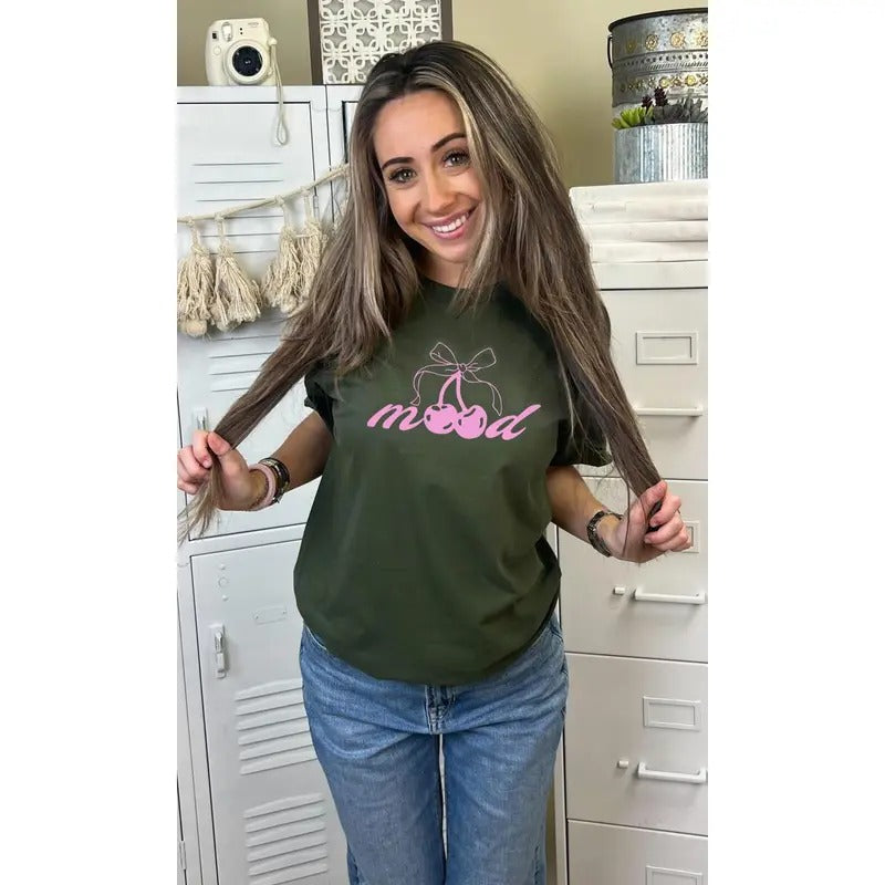 Mood Cherry Bow Graphic T-Shirt Hoodie, Sweatshirt | TeeBloomCo.com