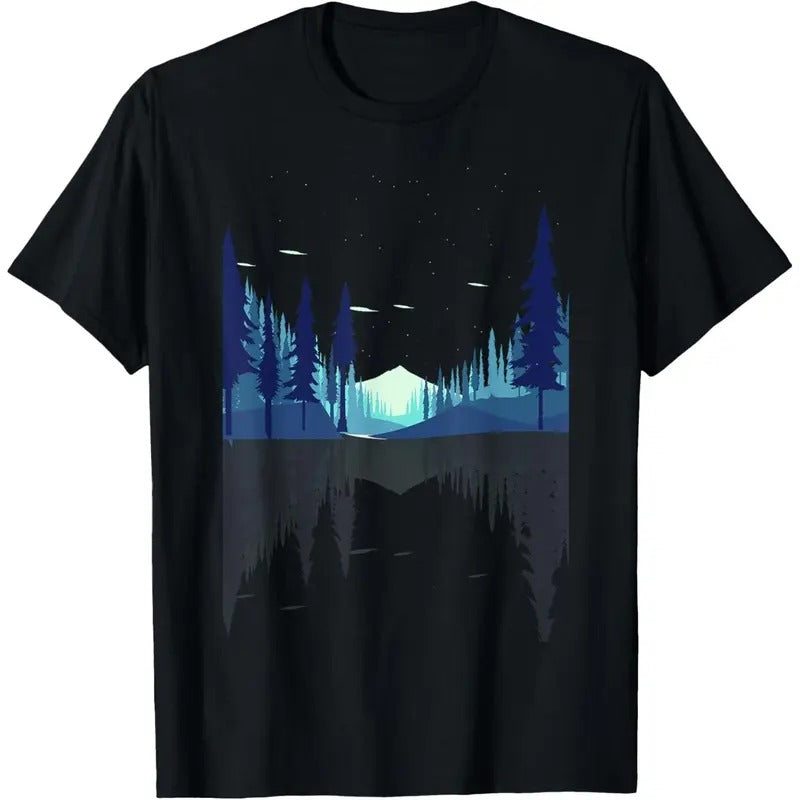 Moonlight Mountains Nature Trees Wildlife Forest Hiking T-Shirt Made in USA Hoodie, Sweatshirt | TeeBloomCo.com