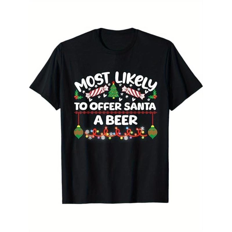 Most Likely to Offer Santa a Beer Family Matching Xmas Tees T-Shirt, 100% Cotton, Halloween Thanksgiving Christmas Gift...