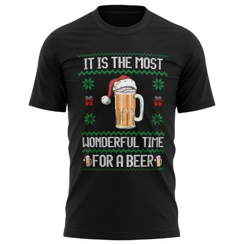 Most Wonderful Time For A Beer Christmas T Shirt, Fair Isle Christmas Top for Men, Funny Xmas T Shirt Tshirts Top Tee...