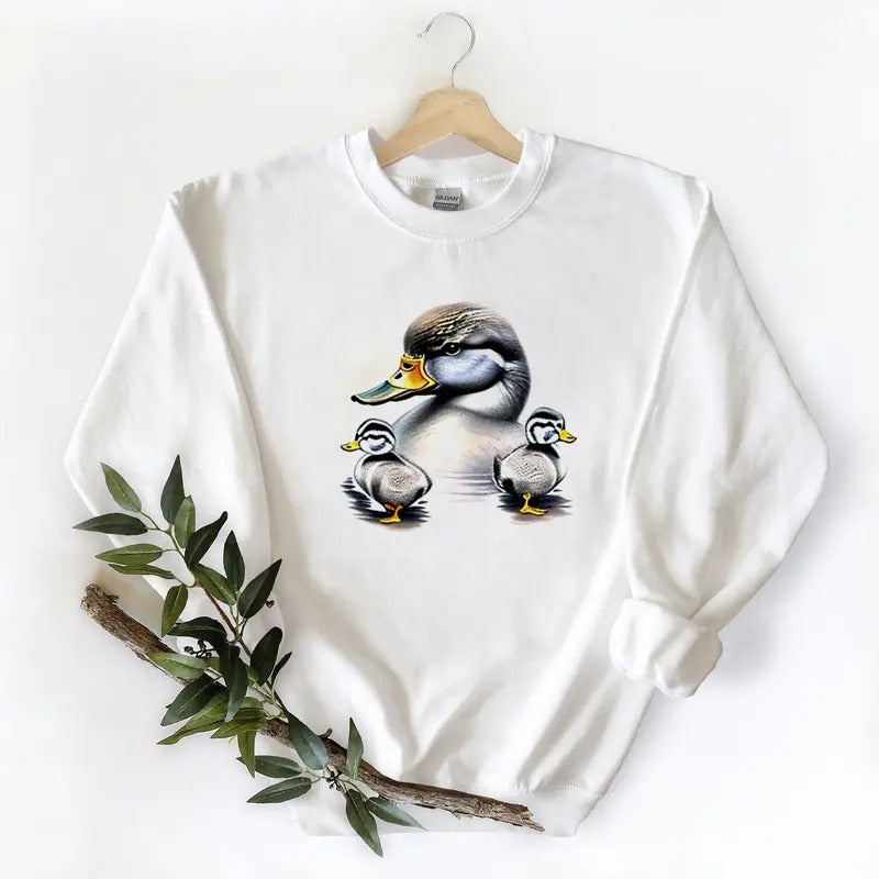 Mother Duck With Two Ducklings Unisex Tshirt Sweatshirt Hoodie, for duck hunters, husbands and Mallard duck lovers