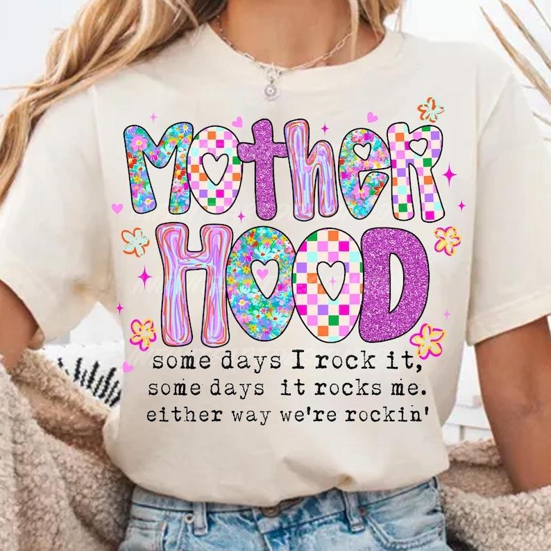 Motherhood Coquette Bow Checker Shirt, Neon Mother hood Shirts, Funny Mom Tee, Sarcastic Mama Retro , Mothers Day Gift,...